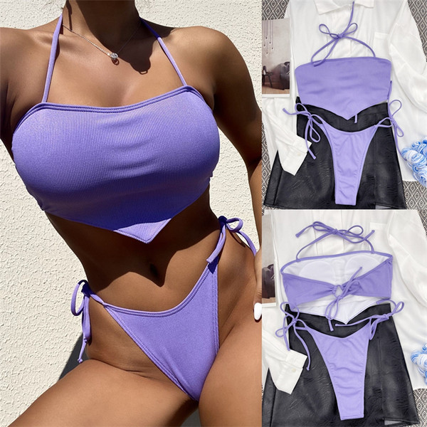 Ženski dvodijelni kupaći kostim ljubičaste boje