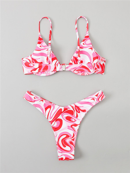 Ženski šareni dvodijelni kupaći kostim s metalnim kopčanjem