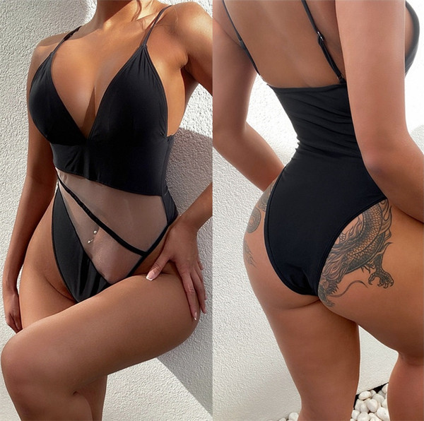 Moderan ženski kupaći kostim s tankim naramenicama i tilom