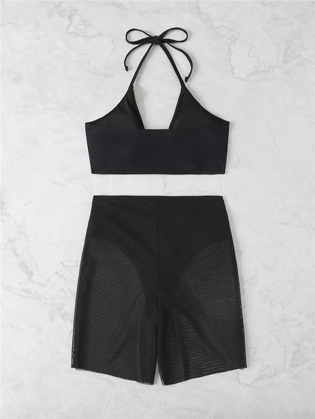 Ženski dvodijelni kupaći kostim s vezicama u crnoj boji
