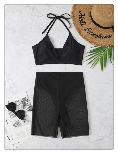 Ženski dvodijelni kupaći kostim s vezicama u crnoj boji