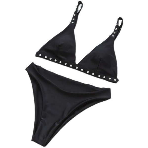 Moderan ženski kupaći kostim s kamenčićima i biserima - crne boje