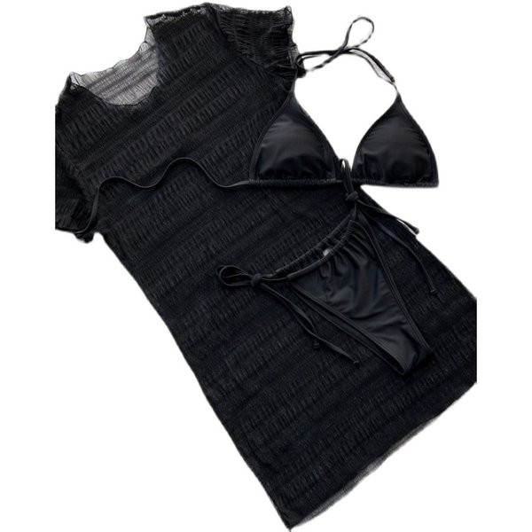 Moderan set za plažu - kupaći kostim i haljina u crnoj boji