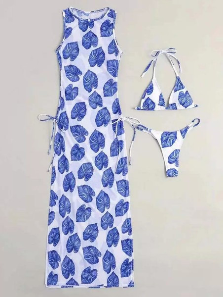 Trijų dalių paplūdimio komplektas - maudymosi kostiumėlis ir suknelė