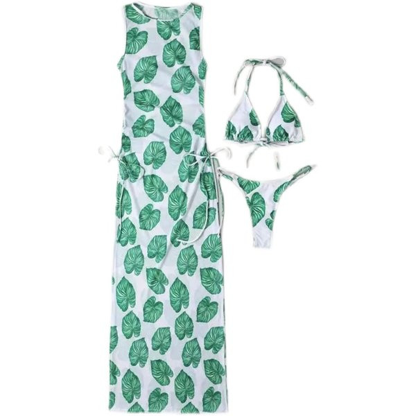 Trijų dalių paplūdimio komplektas - maudymosi kostiumėlis ir suknelė