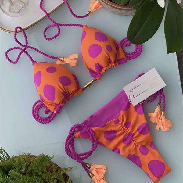 Ženski dvodijelni kupaći kostim sa vezicama - razne boje