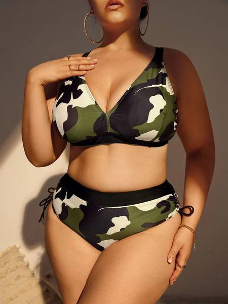 Ženski maskirni dvodijelni kupaći kostim na vezanje