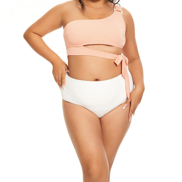 Ženski dvodijelni kupaći kostim s asimetričnim gornjim dijelom - plus size