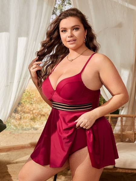 Ženski jednodijelni kupaći kostim bordo boje - veliki brojevi