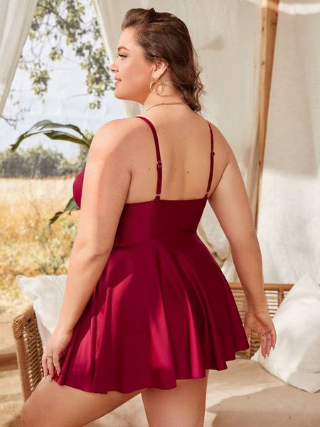 Ženski jednodijelni kupaći kostim bordo boje - veliki brojevi