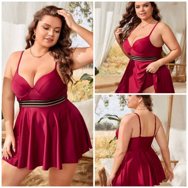 Ženski jednodijelni kupaći kostim bordo boje - veliki brojevi