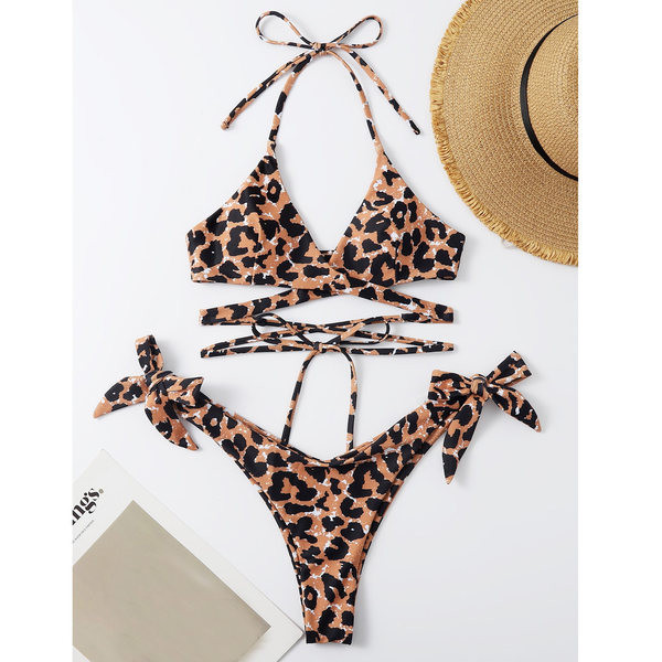 Ženski dvodijelni kupaći kostim na vezanje sa životinjskim uzorkom