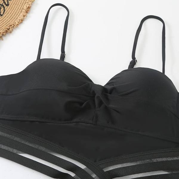 Üheosaline musta värvi õhukeste rihmadega ujumistrikoo naistele