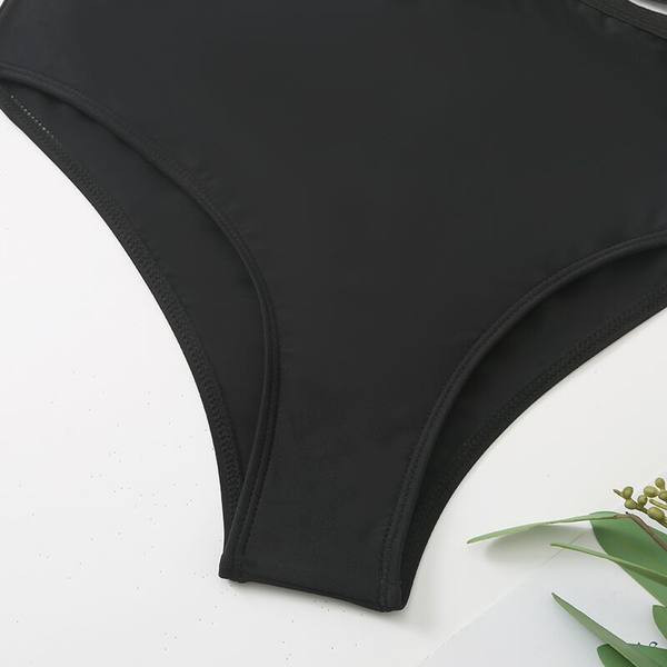 Üheosaline musta värvi õhukeste rihmadega ujumistrikoo naistele