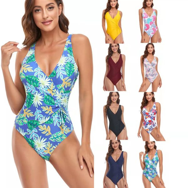 Dámske jednodielne plavky s kvetinovým vzorom a zaväzovaním