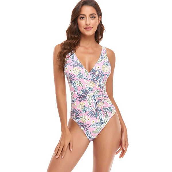 Dámske jednodielne plavky s kvetinovým vzorom a zaväzovaním