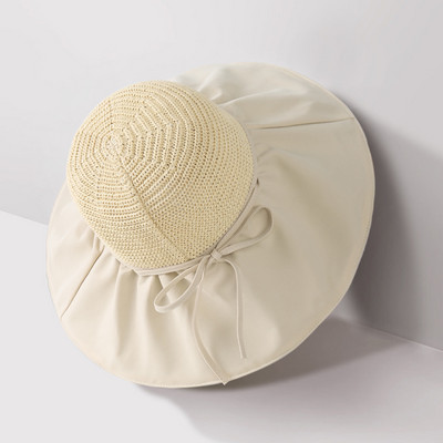 Καλοκαιρινό ψάθινο καπέλο με υφασμάτινη προσωπίδα