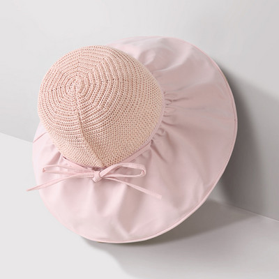 Καλοκαιρινό ψάθινο καπέλο με υφασμάτινη προσωπίδα