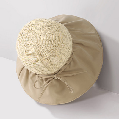 Καλοκαιρινό ψάθινο καπέλο με υφασμάτινη προσωπίδα