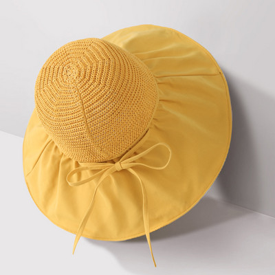 Καλοκαιρινό ψάθινο καπέλο με υφασμάτινη προσωπίδα