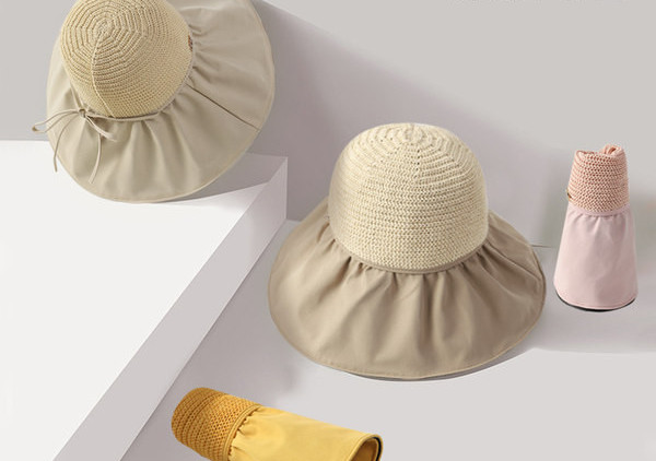 Καλοκαιρινό ψάθινο καπέλο με υφασμάτινη προσωπίδα