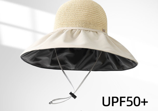 Καλοκαιρινό ψάθινο καπέλο με υφασμάτινη προσωπίδα