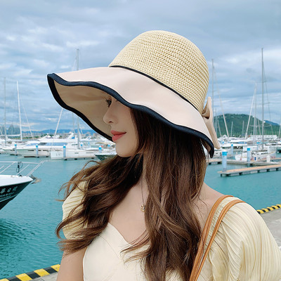 Γυναικείο καλοκαιρινό καπέλο με κορδέλα - φαρδύ γείσο