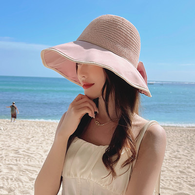 Γυναικείο καλοκαιρινό καπέλο με κορδέλα - φαρδύ γείσο