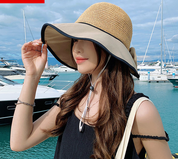 Γυναικείο καλοκαιρινό καπέλο με κορδέλα - φαρδύ γείσο