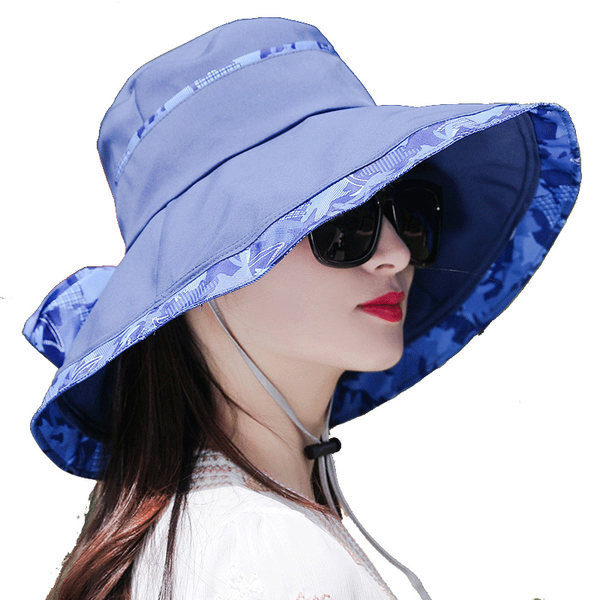 Ženski ljetni tekstilni šešir s velikim obodom i vezicama