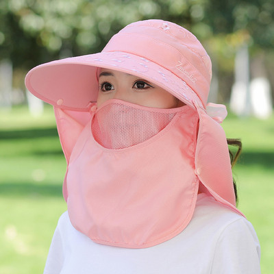 Γυναικείο καπέλο ηλίου - με μάσκα για πλήρη προστασία του προσώπου