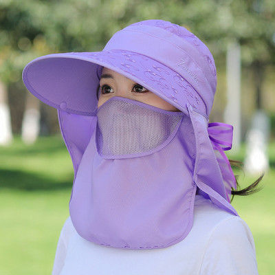 Γυναικείο καπέλο ηλίου - με μάσκα για πλήρη προστασία του προσώπου