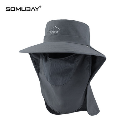 Мъжка слънцезащитна шапка - с голяма периферия и маска за лице