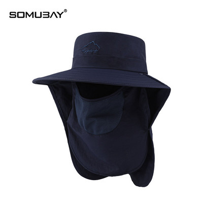 Мъжка слънцезащитна шапка - с голяма периферия и маска за лице