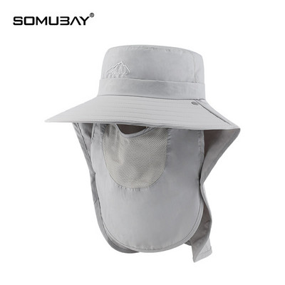 Мъжка слънцезащитна шапка - с голяма периферия и маска за лице