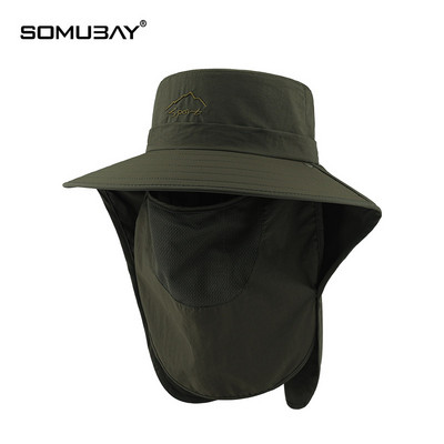 Мъжка слънцезащитна шапка - с голяма периферия и маска за лице