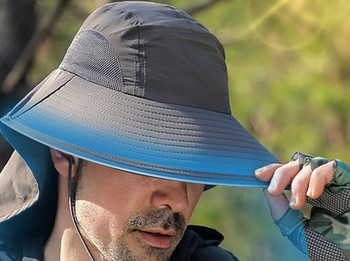 Мъжка слънцезащитна шапка за риболов с голяма периферия
