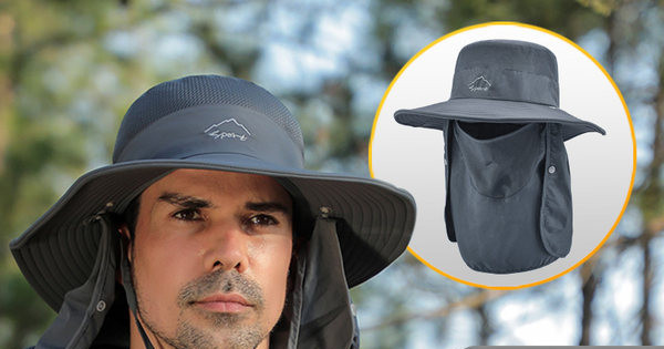 Мъжка текстилна шапка с широка периферия и UV защита