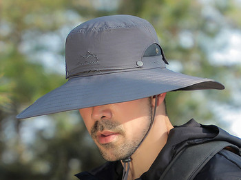 Мъжка лятна шапка с голяма периферия и връзки