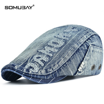 Мъжка пролетна дънкова шапка тип барета с надпис