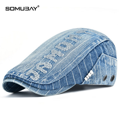 Мъжка пролетна дънкова шапка тип барета с надпис