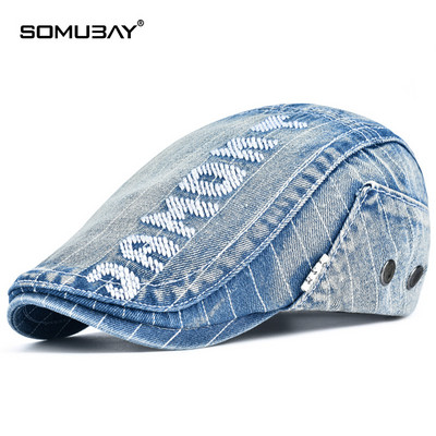 Мъжка пролетна дънкова шапка тип барета с надпис