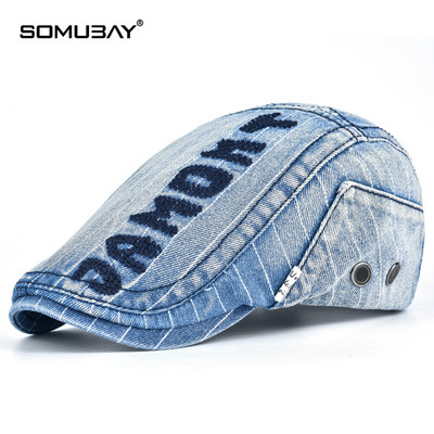 Мъжка пролетна дънкова шапка тип барета с надпис