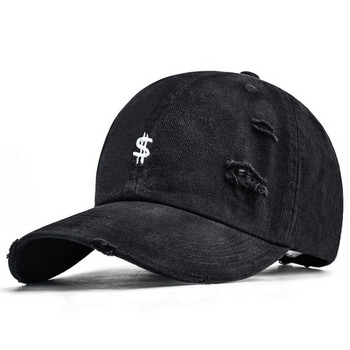 Ανδρικό καπέλο μπέιζμπολ με κέντημα και σκισμένο εφέ