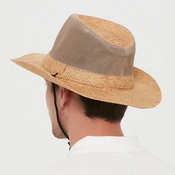 Мъжка лятна сламена шапка с голяма периферия и връзки