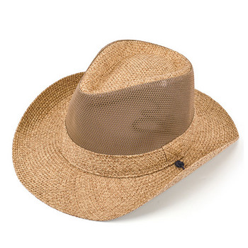 Мъжка лятна сламена шапка с голяма периферия и връзки