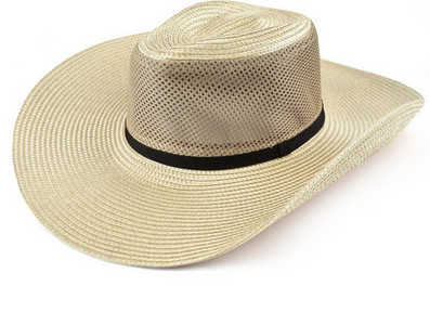 Мъжка лятна сламена шапка с голяма периферия и връзки