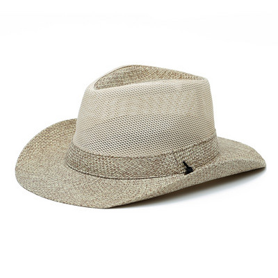 Мъжка лятна сламена шапка с голяма периферия и връзки