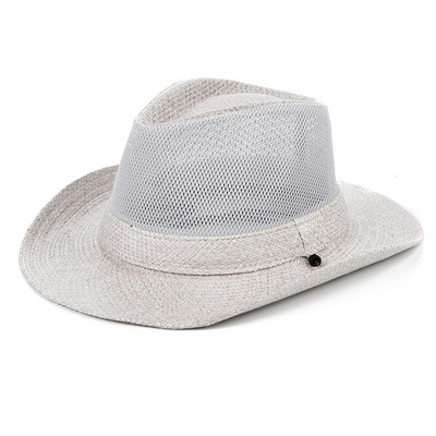 Мъжка лятна сламена шапка с голяма периферия и връзки