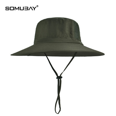 Мъжка слънцезащитна шапка тип рибарска с връзки и голяма периферия